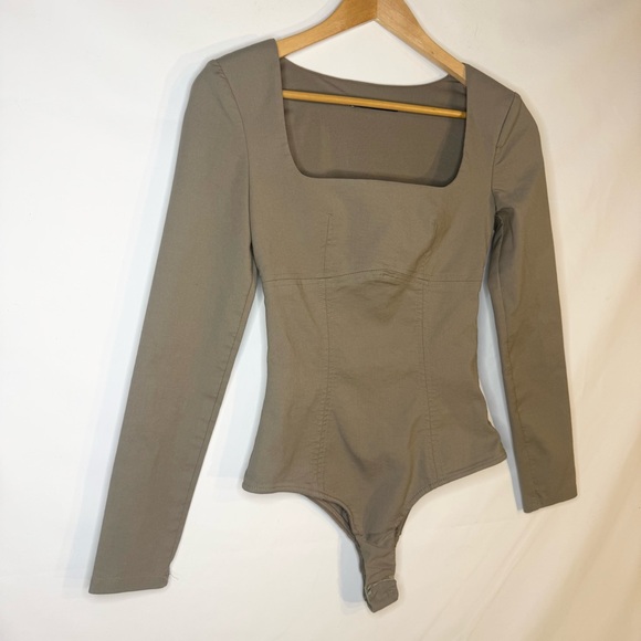 Zara Square Neck Long Sleeve Bodysuit in Taupe Khaki Size XS - Picture 4 of 8